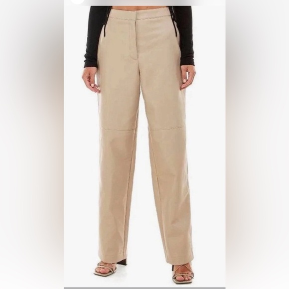 NWOT Women’s Wayf High Rise Faux Leather Tan Straight Leg Pants Size Small - Picture 1 of 8